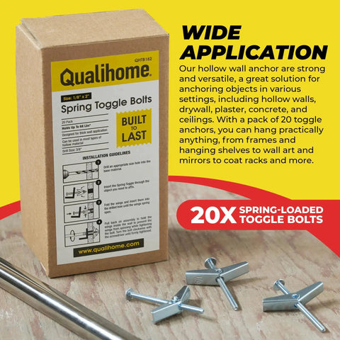 Spring Toggle Bolt Anchors Heavy Duty Wall Anchors For Hollow Walls One Eighth Inch By Two Inches Stainless Steel Pack Of 20
