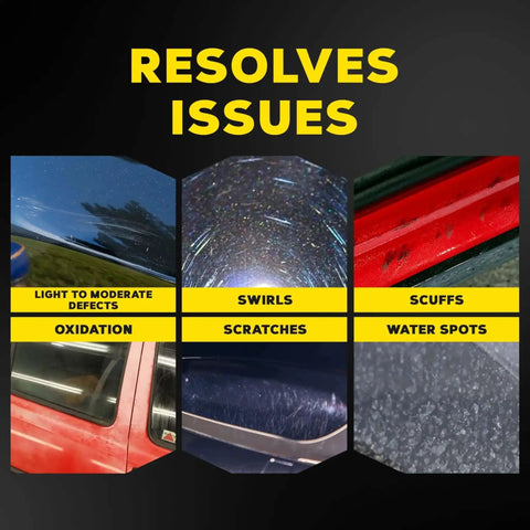 Image illustrating paint defects like oxidation, swirls, scratches, and water spots resolved by DA 5 Inch Microfiber Cutting Disc Set For Dual Action Polisher That Takes Out Moderate Scratches Swirls And Paint Defects For Pro Level Car Detailing Pads 2 Pack.