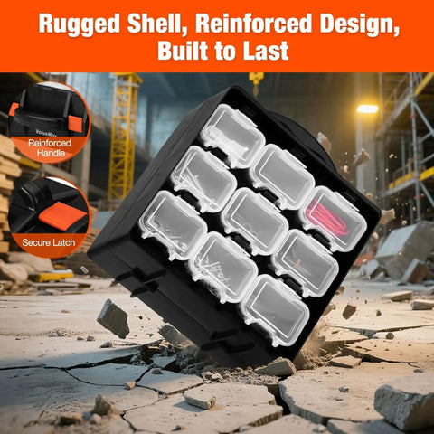Double-Sided Parts Organizer Box With Eighteen Removable Bins Portable Screw And Hardware Storage Case rugged design
