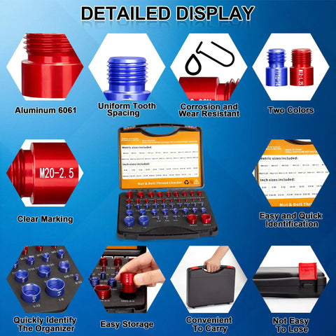 Detailed display of the 44 Piece Nut And Bolt Thread Checker Set Pro Grade Standard And Metric Thread Gauge Kit by Hylissus.