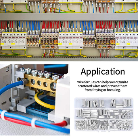180 Pcs Wire Ferrules Kit With Silver Plated Copper Crimp Terminal Connectors for Electrical Cables, organized in storage box