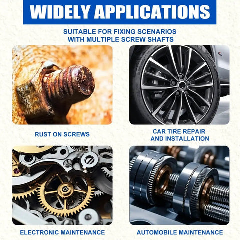 Image showing various applications: rust on screws, car tire, electronic components, and mechanical parts for maintenance uses.