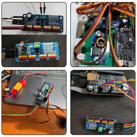 PCA9685 Compatible 16 Channel PWM Servo Driver With I2C Interface for Arduino and Raspberry Pi in various installations.