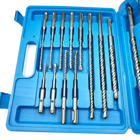 Heavy Duty Pro Grade 17 Piece SDS Plus Rotary Hammer Drill Bits Set With Chisels For Concrete And Masonry Includes 13 Drill Bits From 5.5mm To 16mm Plus One Point Chisel Two Flat Chisels And A U Groove Chisel By JFOGO.