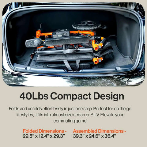 Folded GoRide 2 Electric Wheelchair Lightweight 42 Lb in car trunk showing compact design for portability