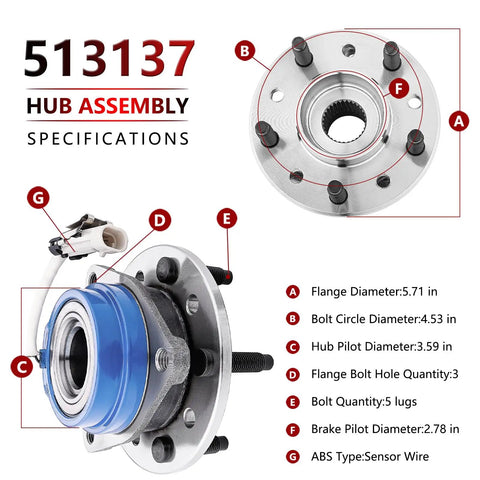 Specifications of Pair Front Wheel Bearing Hub Assembly Premium Replacement For Chevy Malibu 1997-2003 2004-2005 Classic