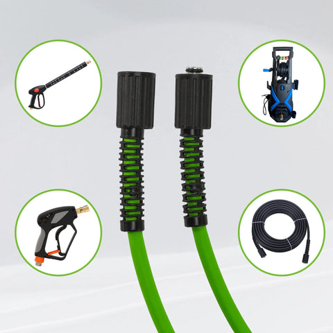 PWACCS 50 ft pressure washer hose, 1/4 in, kink resistant, 3600 PSI, two green hoses with black M22 fittings