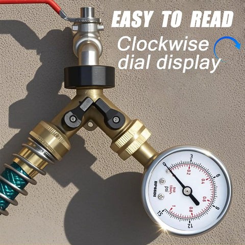 BPSSDI 0-15 psi low-pressure gauge with 2.5 inch dial, brass Y-assembly, dual valve levers, 1/4 inch NPT lower mount, stainless steel case