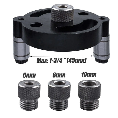 Self Centering Doweling Jig For Straight Holes Handheld Drill Guide with adjustable feet and bushings 6mm 8mm 10mm