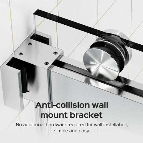 Close-up of anti-collision wall mount bracket for 68-72 Inch Frameless Double Bypass Sliding Shower Door With Brushed Nickel Finish