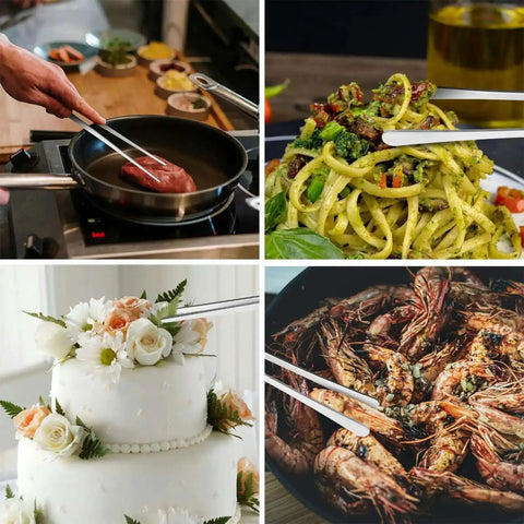 12 Inch Stainless Steel Kitchen Tongs And Tweezers 2 Piece Set grilling steak, serving pasta, decorating cake, handling shrimp