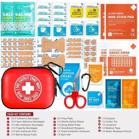 Compact Family Friendly Mini First Aid Kit With Carabiners For Grab And Go Travel And Everyday Use 180 Pcs Wound Care Supplies