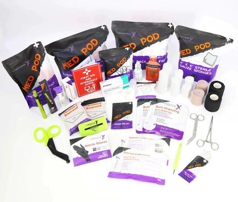 Contents of Mid Sized First Responder EMT Kit With 200 Plus BLS Supplies In Fluorescent Yellow Bag For EMS Use and Field Response