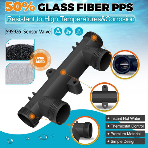Sensor Valve 595926 for Watts Premier/Grundfos hot water recirculation system; black plastic body with threaded ends