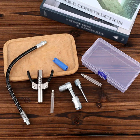 Grease Gun Accessory Kit With Hose 90 Degree Coupler Set Including Needle Dispenser Two Needle Nozzles Nozzle Cleaner
