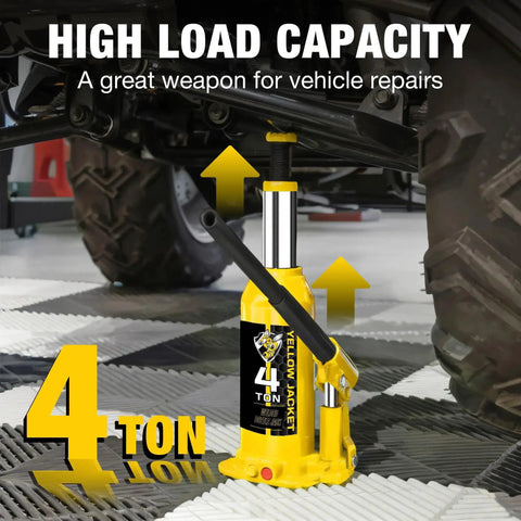 4 Ton Multi Directional Welded Bottle Jack With Carrying Case For Car Repair lifting a vehicle in a workshop