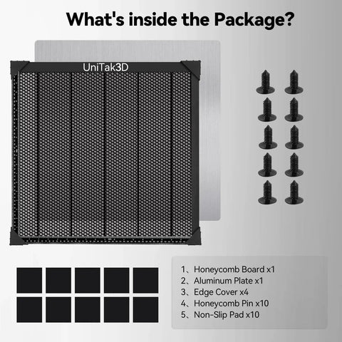 Honeycomb Laser Bed 500x500mm For XTool D1 D1 Pro S9 S10 S30 Pro And RAY5 Engravers With Beefed Up Heat Dissipation Aluminum Plate Desk Guard package contents