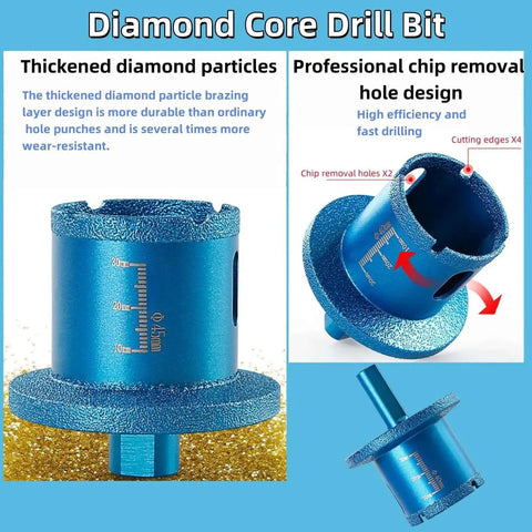 Ultra Durable Double Layer Brazed Diamond Core Drill Bit For Porcelain Tile Ceramic Stone Granite Marble Washbasin Drilling With Chip Removal Hole Design Fast Cutting And Long Wear Ideal For Home DIY And Professional Use MiJunHD