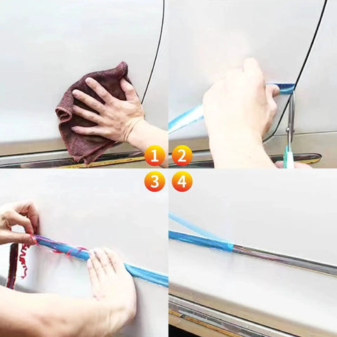 Application process of 16 Foot Glossy Black Car Exterior Interior Molding Trim Self Adhesive Universal on car door