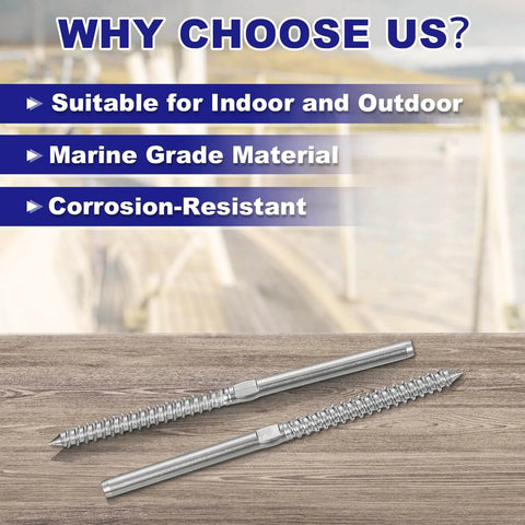 Left And Right Handed One Eighth Inch Cable Swage Lag Screws T316 Stainless Deck Railing Hardware For Wood Posts on table