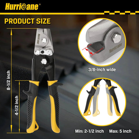 Ready to Use Three Eighths Inch Impression Crimping Tool for Gutter End Caps and Sheet Metal Crimping, tool dimensions and close-up
