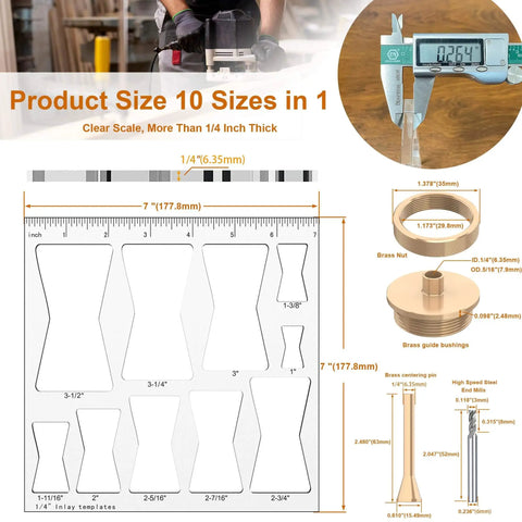All In One 7 By 7 Inch Router Templates Set With Ten In One Bowtie Inlay And Butterfly Templates For Woodworking dimensions