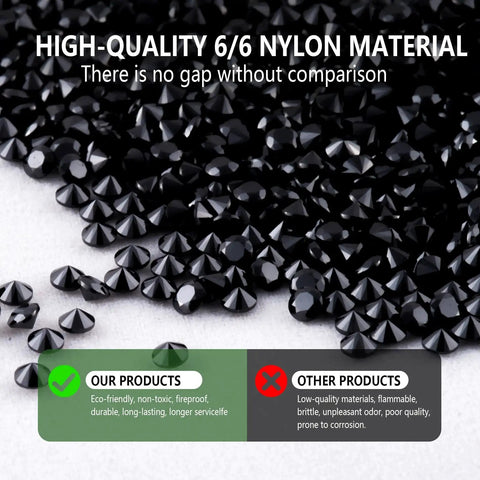 Black 6/6 nylon material comparison showing eco-friendly, durable components versus low-quality products.