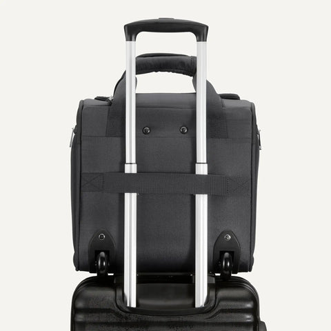 Back view of Underseat Carry On Luggage With Smooth Wheels And Sturdy Handle 14 Inch Rolling Travel Bag That Fits Under The Seat Or In Overhead