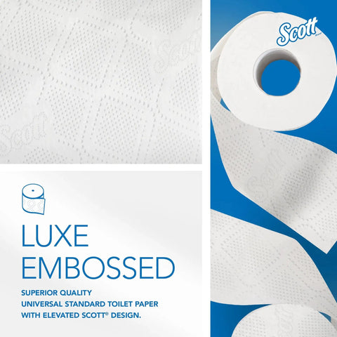 100 Percent Recycled Fiber 2 Ply Toilet Paper 80 Rolls 473 Sheets Per Roll with embossed texture shown.