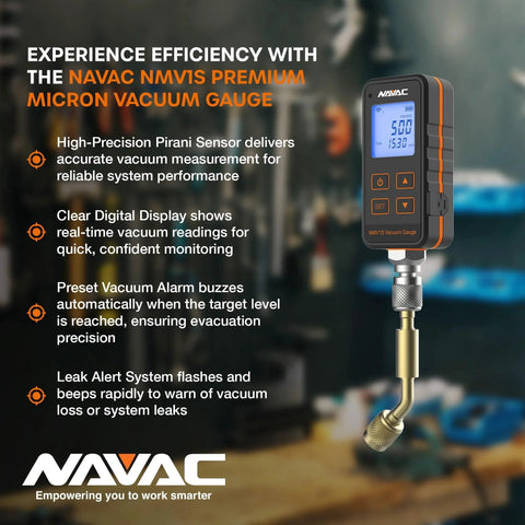 Pro Grade Micron Vacuum Gauge For HVAC Systems With Pirani Sensor And 500 PSI High Pressure Protection shown in workshop setting