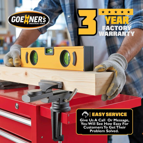 Man using Portable Table Vise 3.2 Inch Jaw With 360 Degree Swivel Clamp On Base And Large Anvil For Woodworking on workbench.