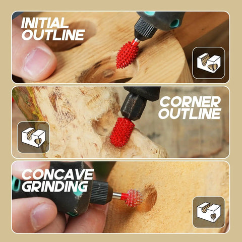 Hardcore Tungsten Carbide Rotary Burr Kit For Wood Carving, 3 Piece Set With 1 8th Inch Shank Very Coarse Engraving Bits in use