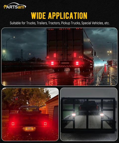 Wireless Magnetic Trailer Light Kit With 26 LEDs For Tow Trucks And Trailers in use at night on various vehicles