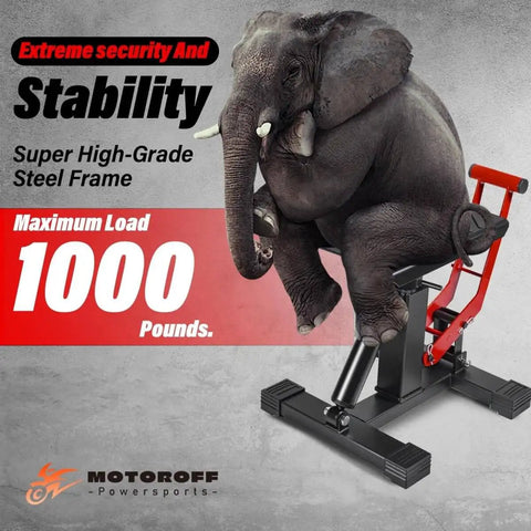 Heavy Duty 1000Lbs Dirt Bike Stand And Powersport Hydraulic Jack For Maintenance with steel frame holding elephant