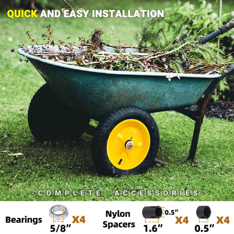 2-Pack 4.80 4.00-8 Inch Tire And Wheel Set For Wheelbarrows Hand Trucks Garden Carts Yard Wagons And Dump Carts installed on wheelbarrow