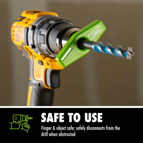 Magnetic Drill Guide With Green Laser Alignment And Three Bright Patterns For Perpendicular Drilling attached to drill