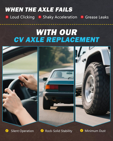Driving experience with CV axle replacement, featuring driving grip, car stability, and enhanced tire traction for smooth operation.
