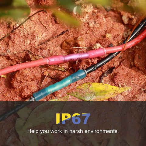 Blue heat-shrink butt connector on 16–14 AWG marine wiring with tinned copper.