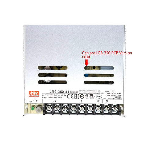 Front view of High-Performance 350W 24V AC DC Power Supply With Single Output 14.6A Adjustable 21.6-28.8V, built-in fan visible