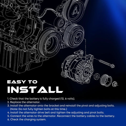 Installation diagram for High Output 80 Amp 12V Alternator Replacement For 3.4L Toyota 4Runner, Tacoma, And Tundra Fits 1999 To 2004 Models