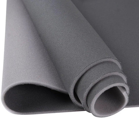 Close-up of rolled Dark Gray 60 Inch By 76 Inch Mesh Headliner Fabric With Foam Backing For Auto