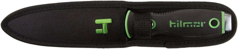 Stainless Steel Duct Knife With Hardened Blade And Overmolded Grip For HVAC Work, Serrated And Straight Edges in a Black Nylon Sheath
