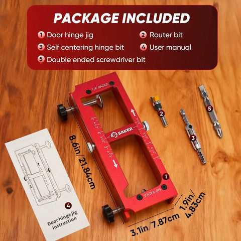 Pro Grade Aluminum Door Hinge Jig For Router Work That Feels Pro Level, Adjustable Door Jamb Template Fits Hinges From Two Point Five To Five Inches, Radius Options One Quarter Inch Or Five Eighths Inch, Heavy Duty DIY Friendly package contents included.