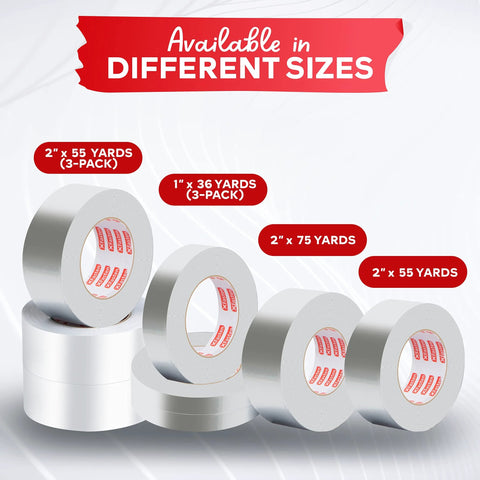 XFasten aluminum foil duct tape rolls in silver, four rolls with varying widths for HVAC use