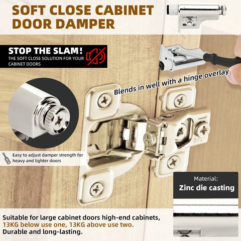 Soft Close Cabinet Dampers Set Of 10 For Cabinets Wardrobes Kitchen And Bookcases With Hydraulic Buffer shown installed on cabinet