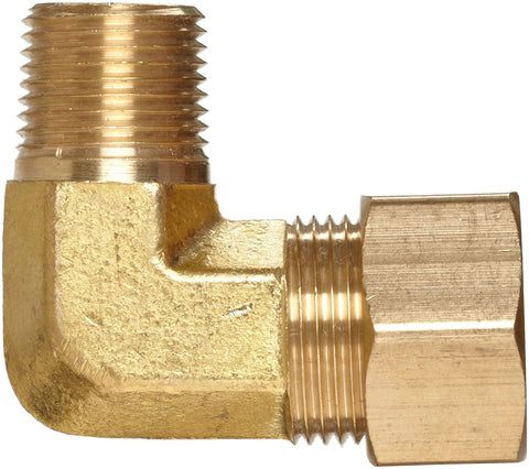 Brass 90-degree elbow compression fitting, 5/16 in compression to 1/4 in male pipe, Amazon brand