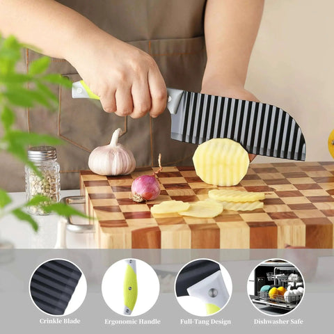 Crinkle Cutter And Wave Fries Maker For Veggies Potatoes Cucumbers Carrots And Fruit With Non Slip Handle And Dishwasher Safe Design