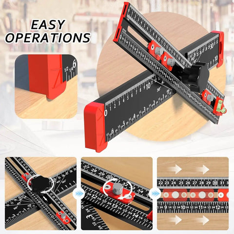 4 In 1 Drilling Positioning Jig With 14 Inch Adjustable T Square Ruler Multifunction Cabinet Hardware Jig For D I Y Woodworking