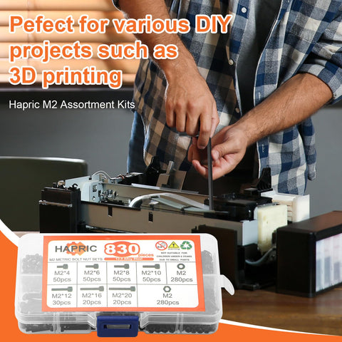 Man using Must Have 830 Piece M2 Screw Kit With 4 6 8 10 12 16 20mm Machine Screws 12.9 Alloy Steel Black Zinc Plated Hex Socket Head