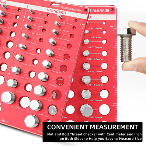 42 Pro Grade Thread Checker Bolt Gauge With 19 Standard And 15 Metric Sizes, showing both sides for easy size checks.